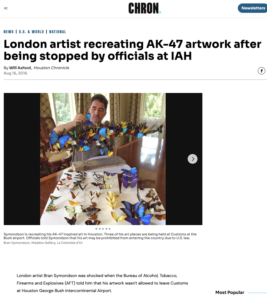 London artist recreating AK-47 artwork after being stopped by officials at IAH Artist Bran