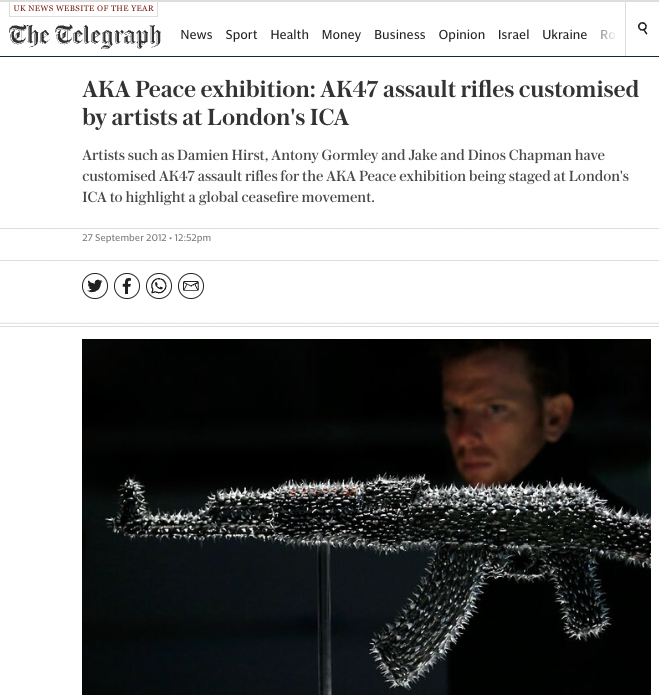 AKA Peace exhibition: AK47 assault rifles customised by artists at London's ICA by Artist Bran