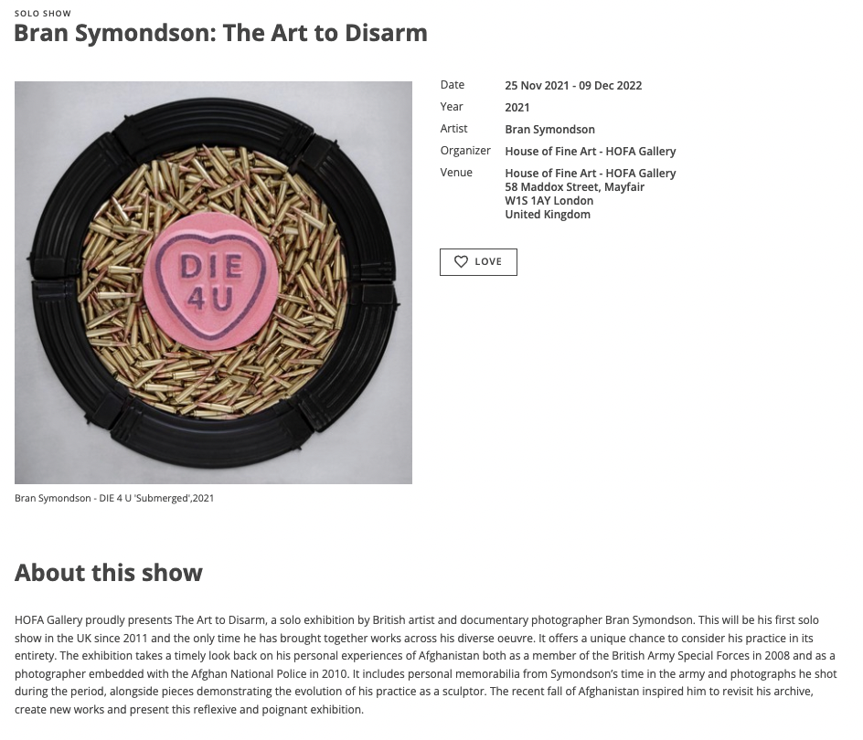 The Art to Disarm Exhibit by Artist Bran